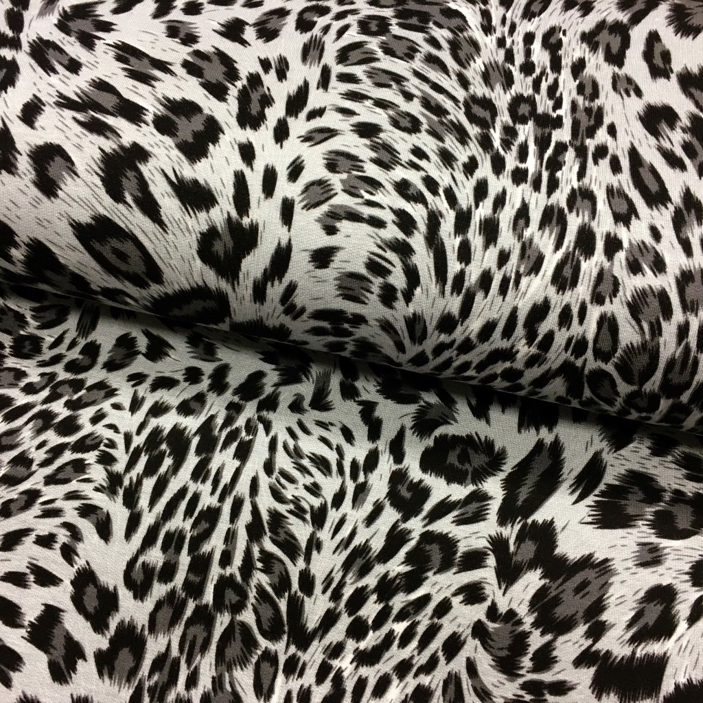 Tissu Jersey viscose Beige Motifs léopard Marrons et noirs
