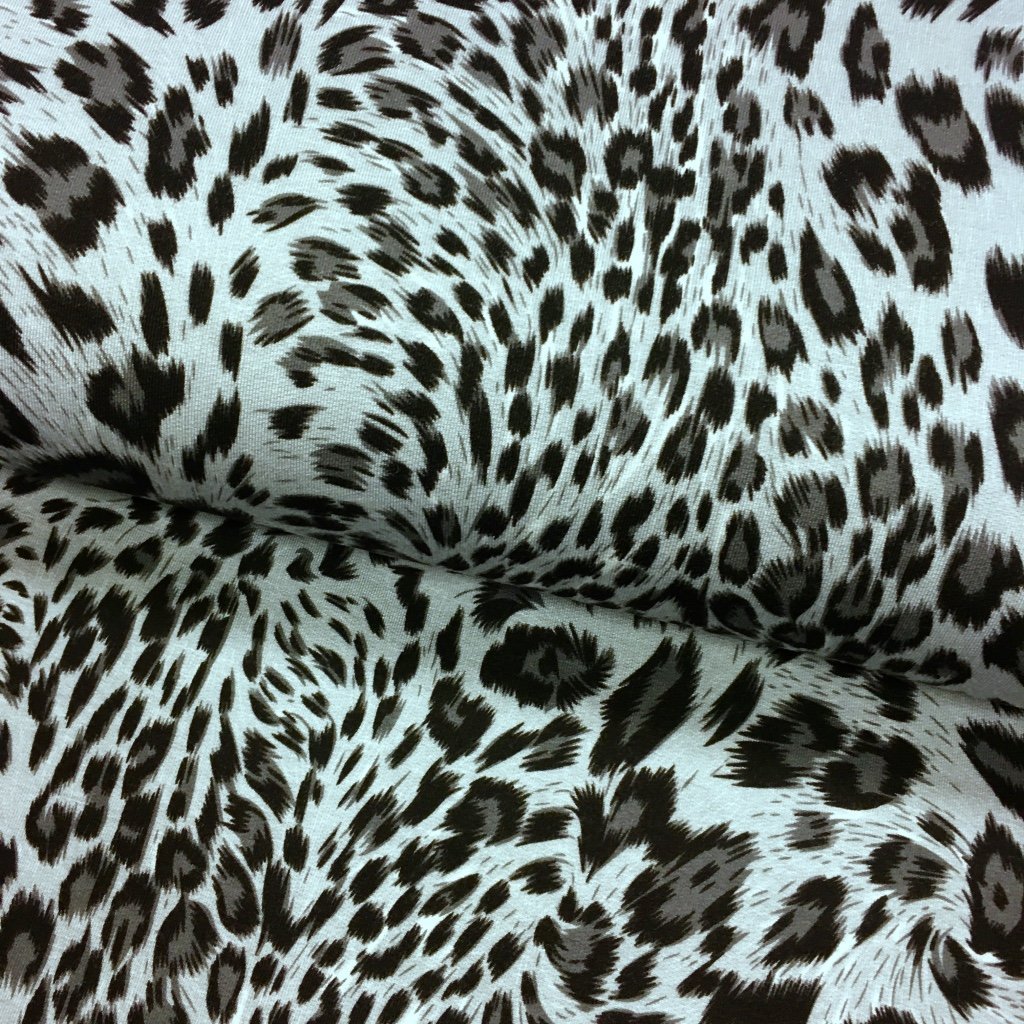 Tissu Jersey viscose Gris Motifs léopard Noirs