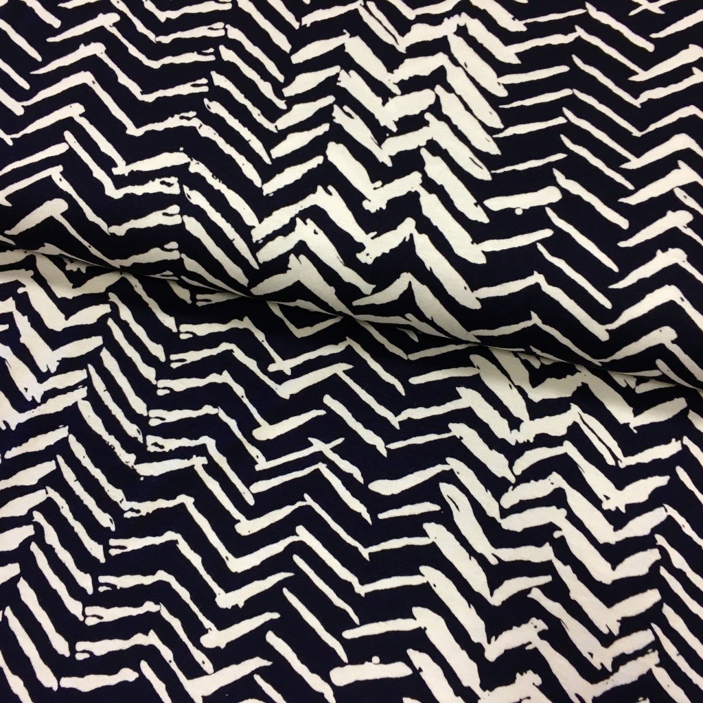 Tissu Jersey viscose Bleu marine Motifs aztèques Blancs