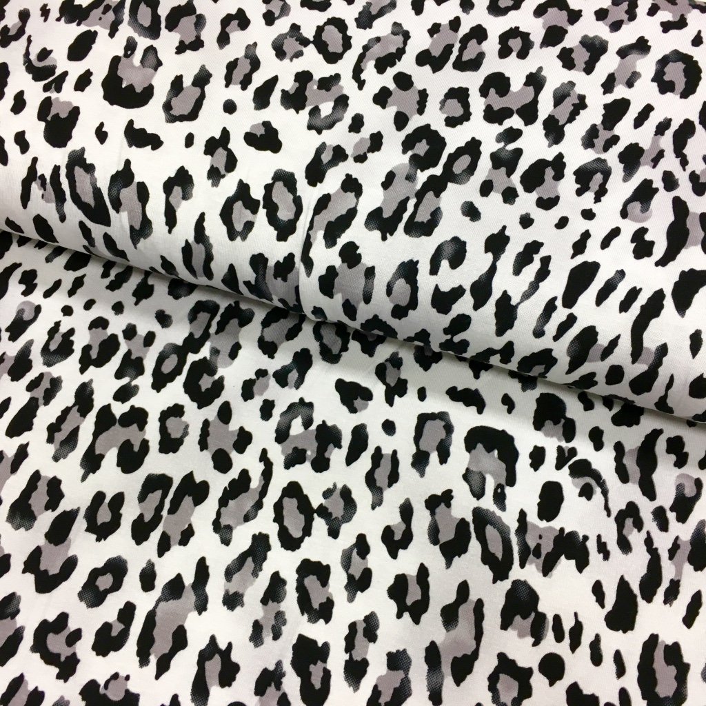 Tissu Jersey viscose Gris clair Motifs léopard Gris et noirs