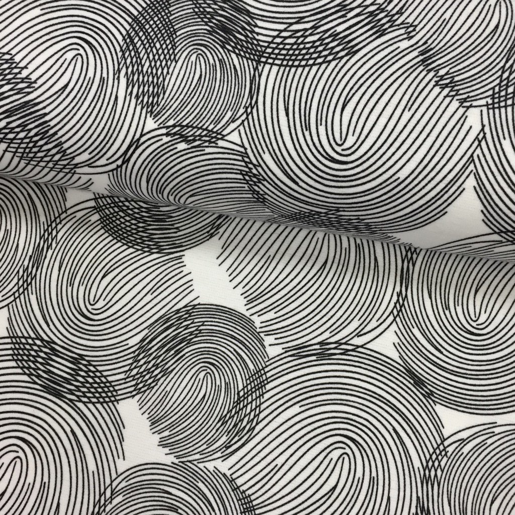 Tissu Jersey interlock Blanc Empreintes digitales Noirs