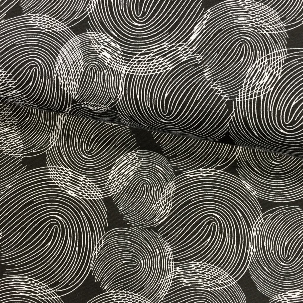 Tissu Jersey interlock Noir Empreintes digitales Grises