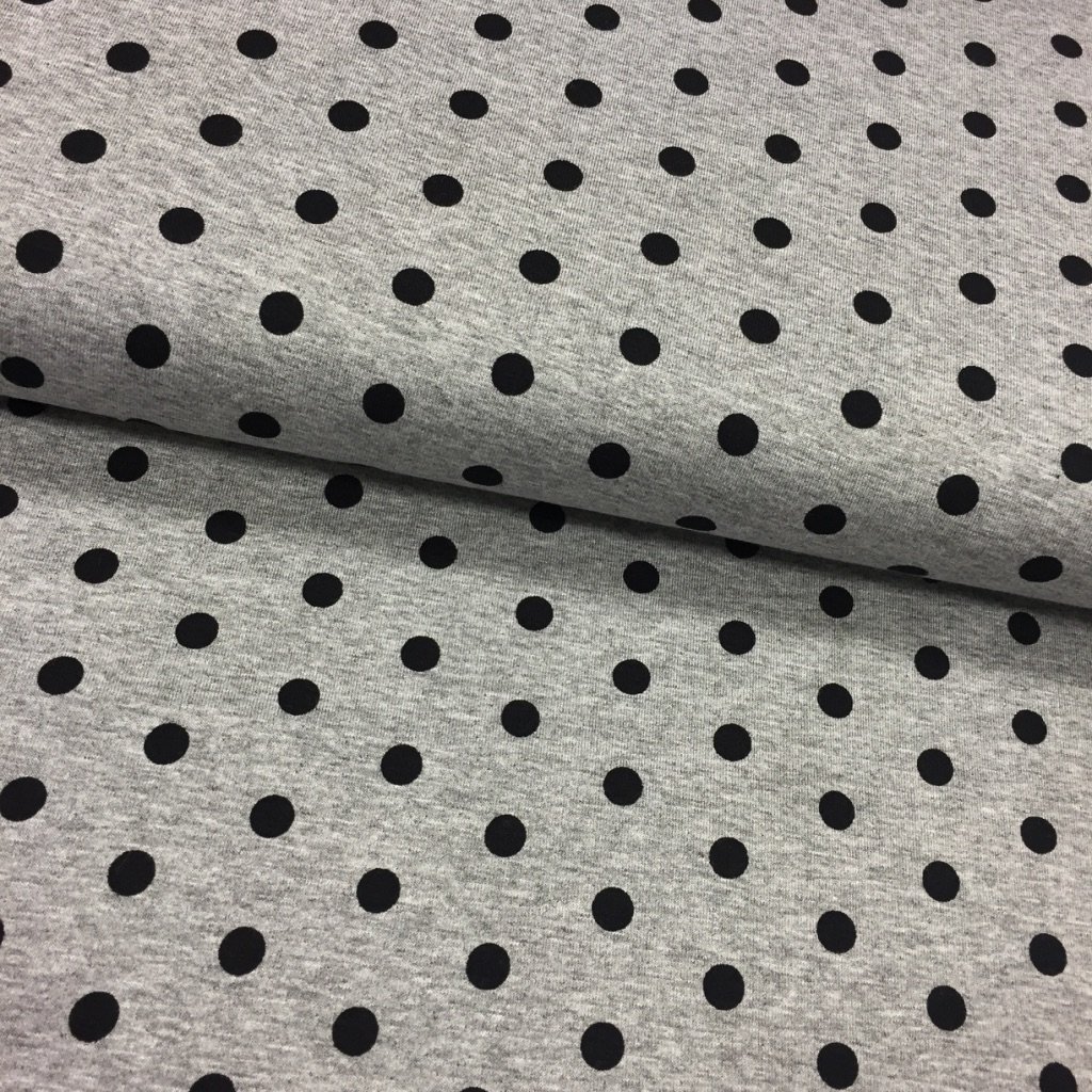 Tissu Jersey viscose Gris Pois Noirs