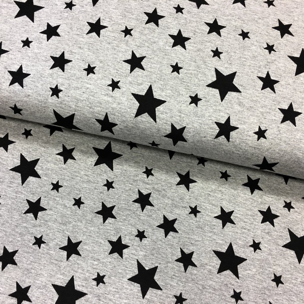 Tissu Jersey viscose Gris Etoiles Noires