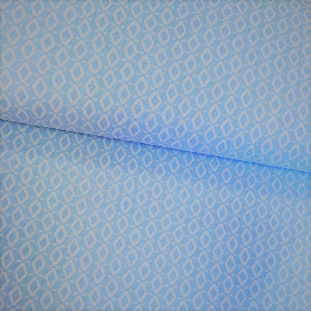 Tissu Jersey interlock Bleu ciel Losanges Blancs