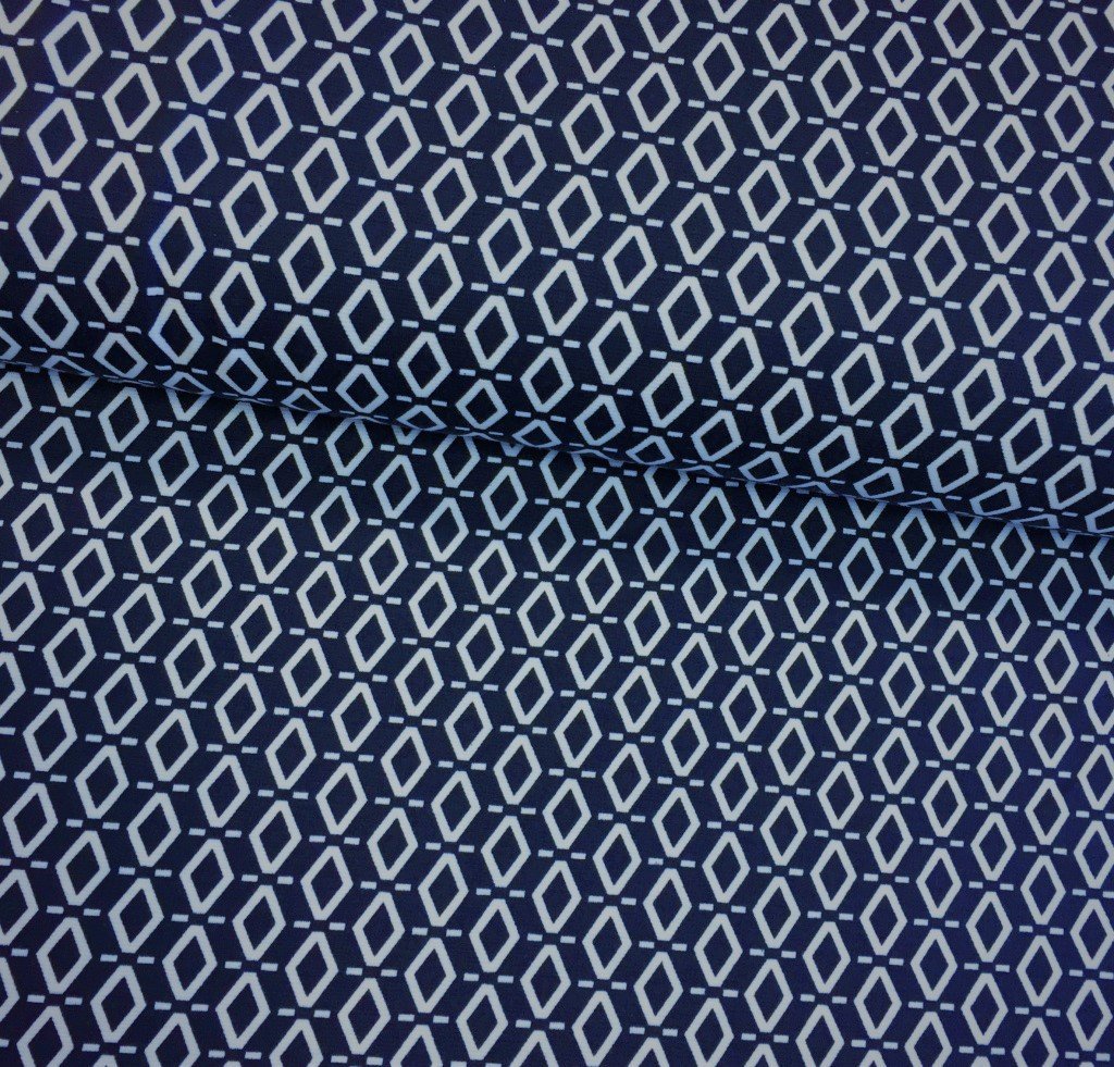Tissu Jersey interlock Bleu marine Losanges Blancs