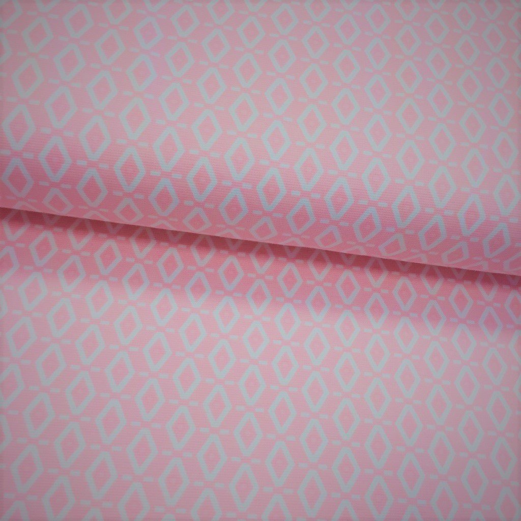 Tissu Jersey interlock Rose pâle Losanges Blancs
