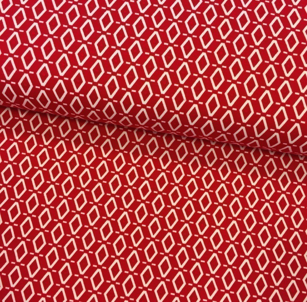 Tissu Jersey interlock Rouge Losanges Blancs