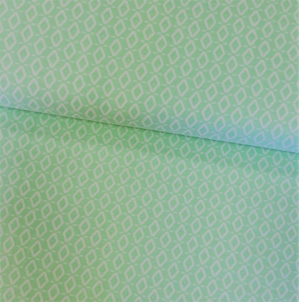 Tissu Jersey interlock Vert menthe Losanges Blancs