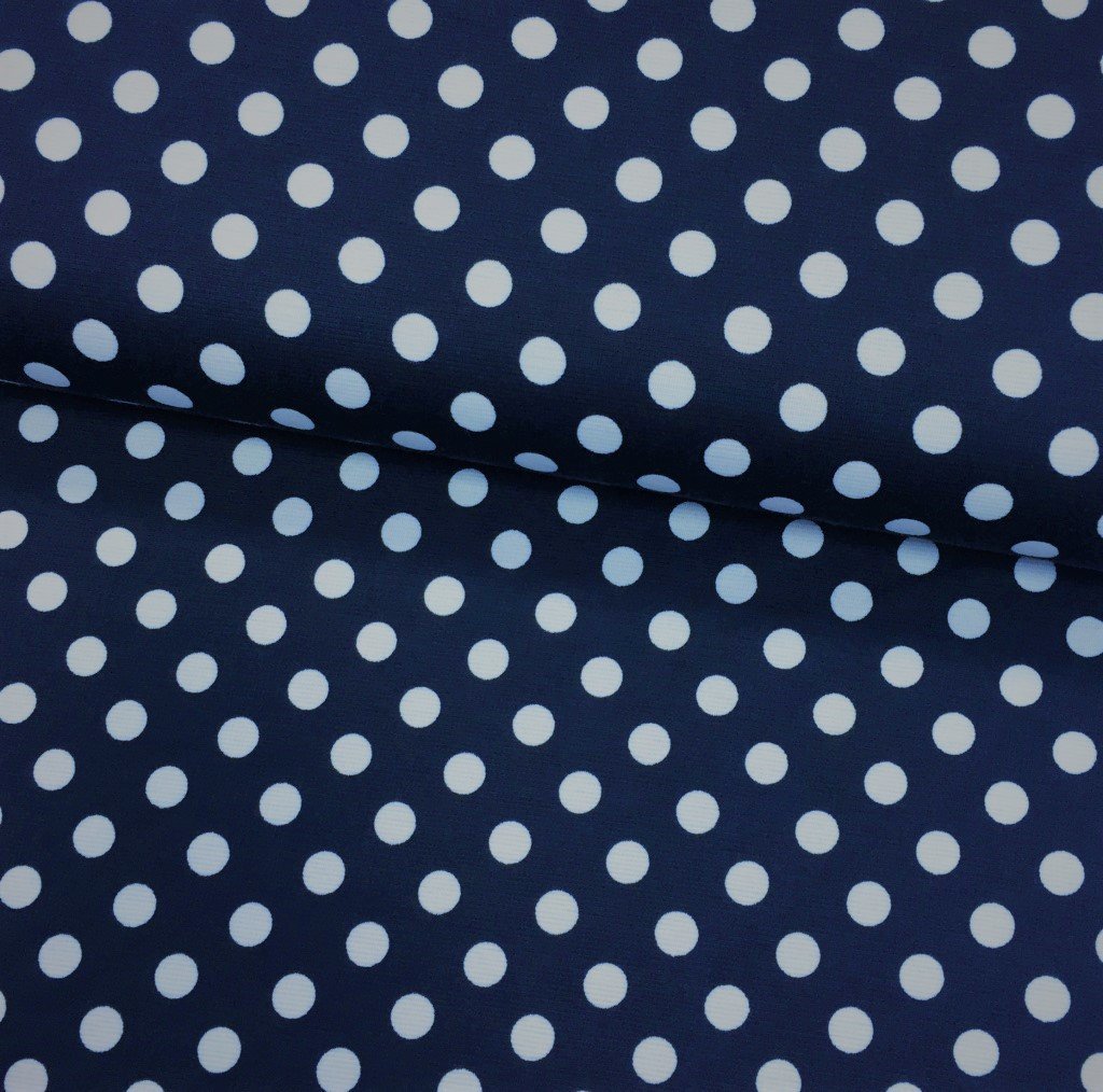 Tissu Jersey interlock Bleu marine Pois de 1 cm Blancs