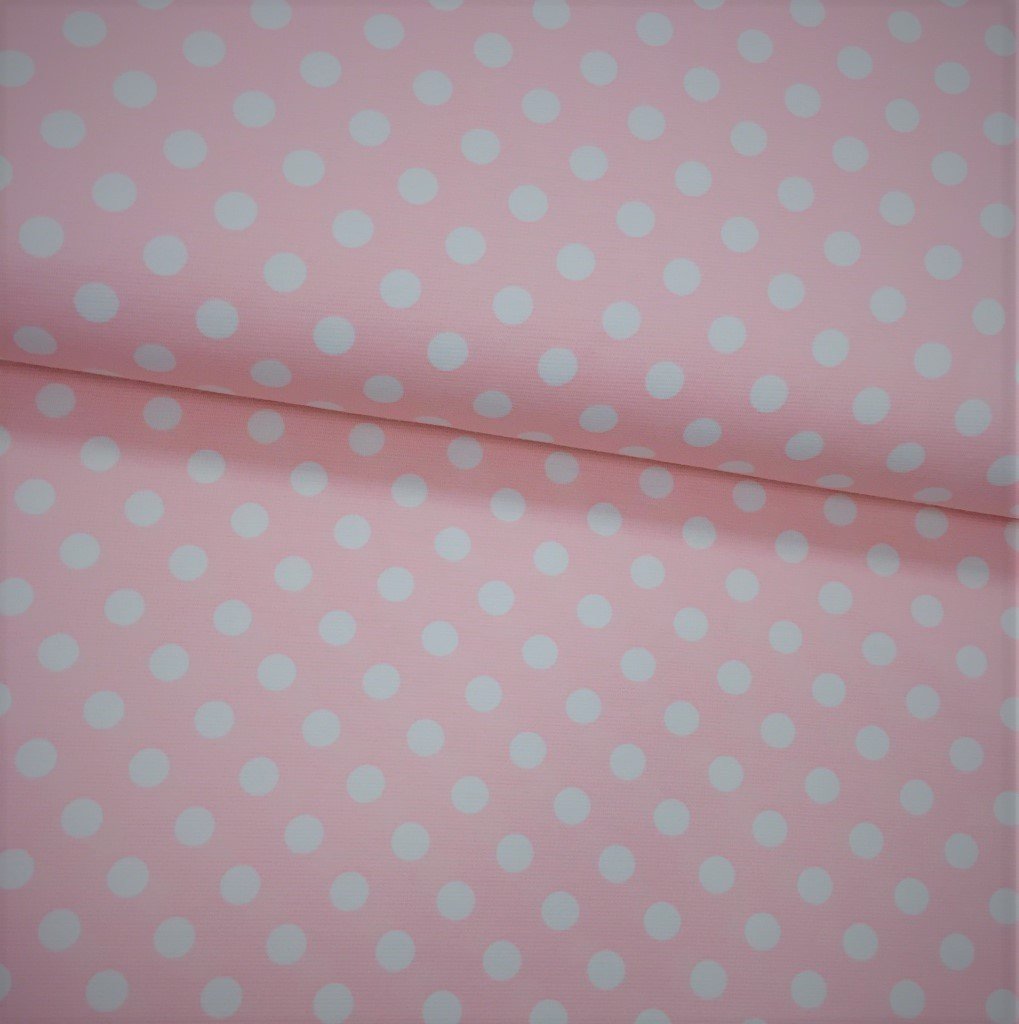 Tissu Jersey interlock Rose pâle Pois de 1 cm Blancs