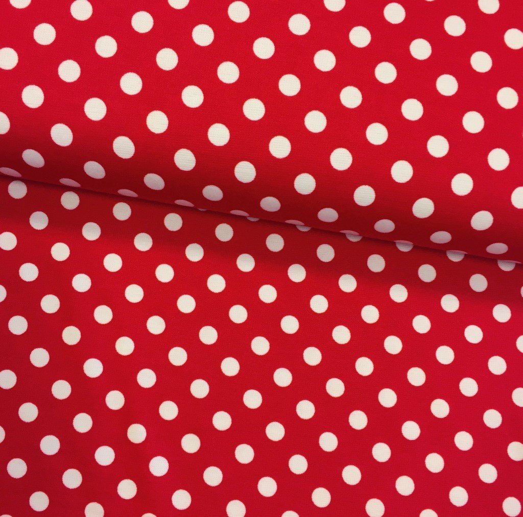Tissu Jersey interlock Rouge Pois de 1 cm Blancs