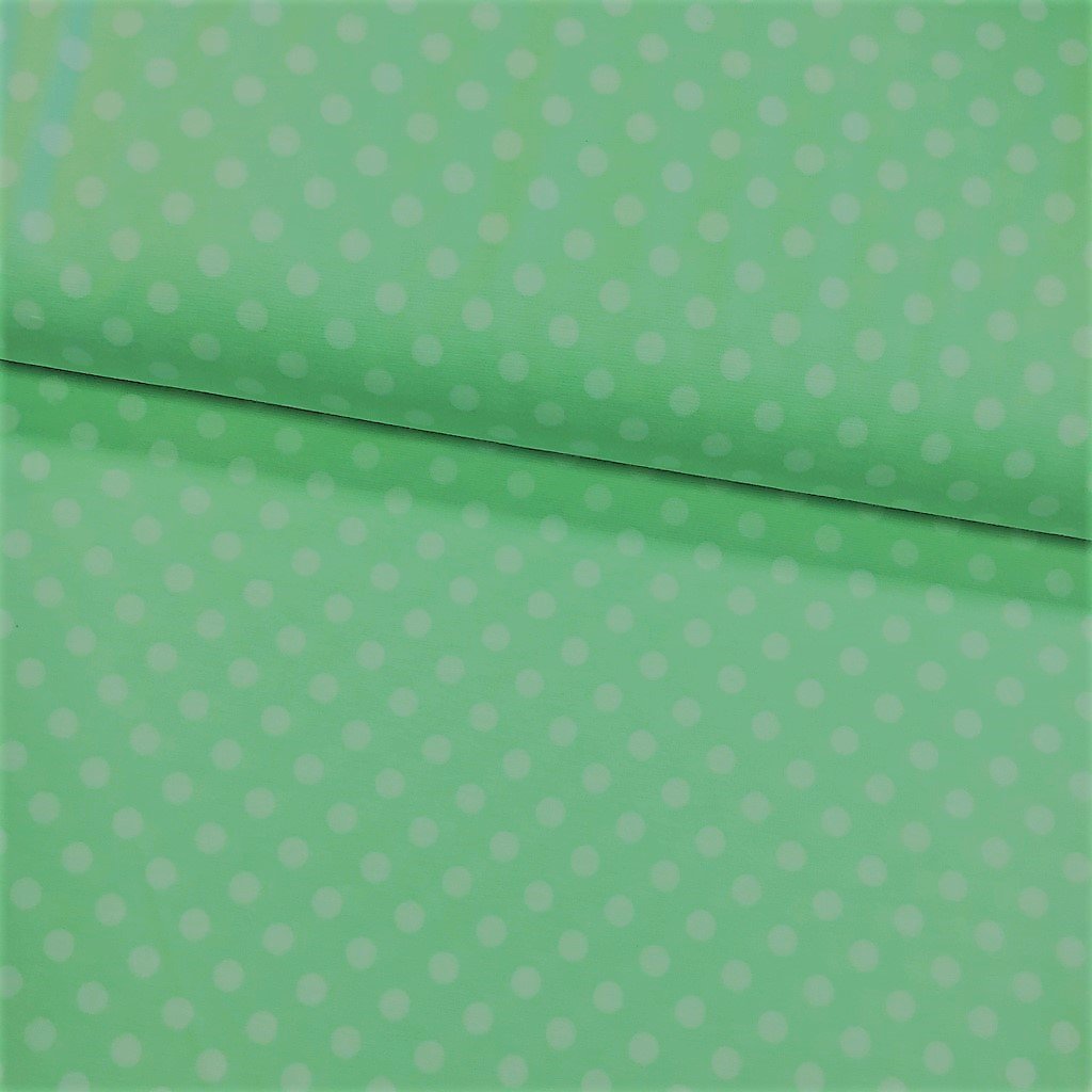 Tissu Jersey interlock Vert menthe Pois de 1 cm Blancs