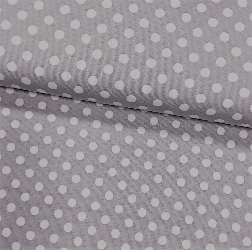 Tissu Jersey interlock Gris clair Pois de 1 cm Blancs