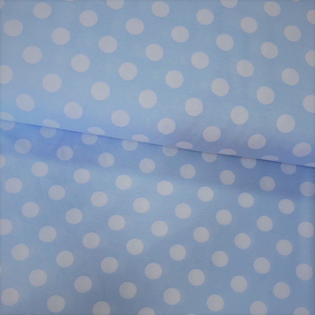 Tissu Jersey interlock Bleu ciel Pois de 2 cm Blancs