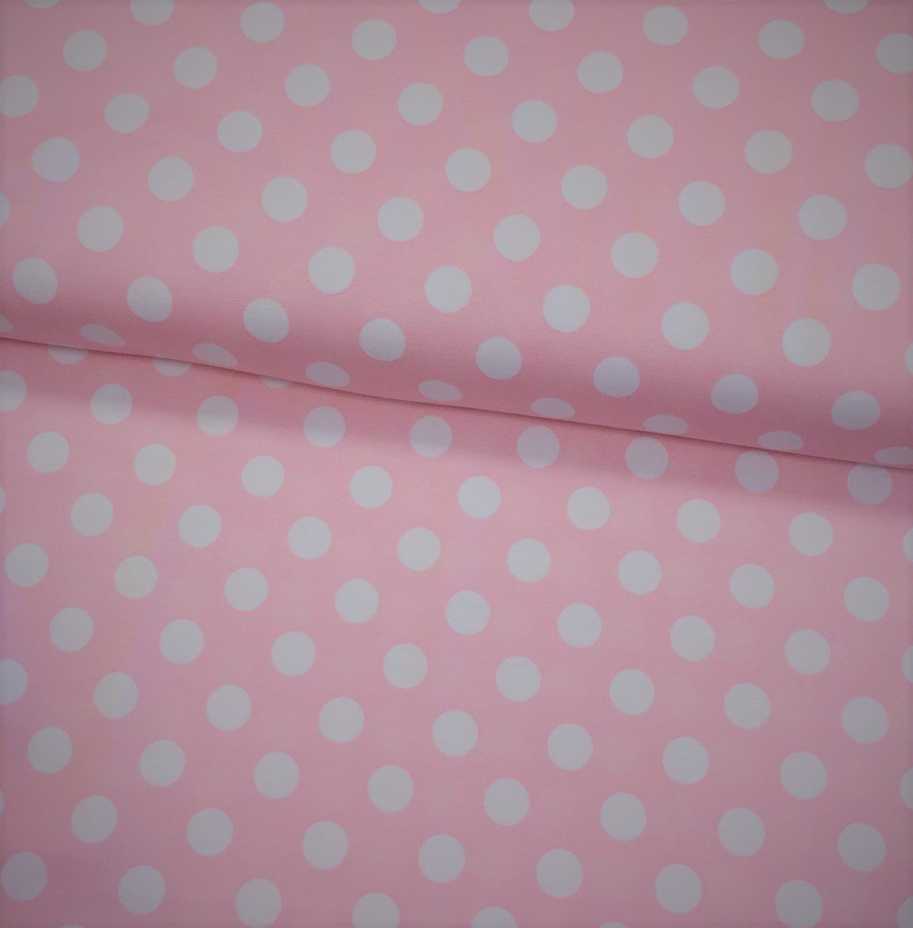 Tissu Jersey interlock Rose pâle Pois de 2 cm Blancs