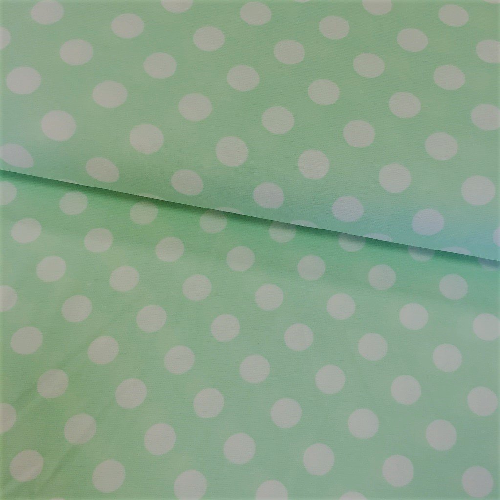 Tissu Jersey interlock Vert menthe Pois de 2 cm Blancs