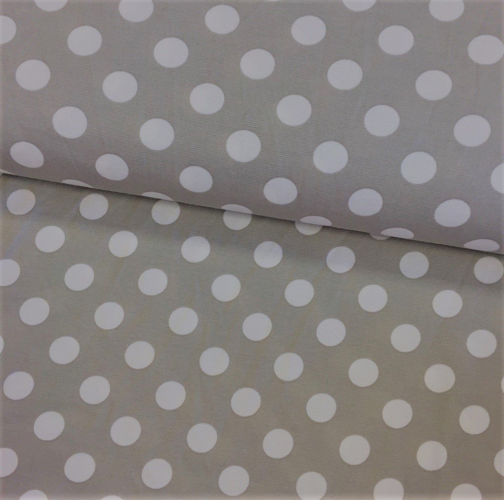 Tissu Jersey interlock Sable Pois de 2 cm Blancs