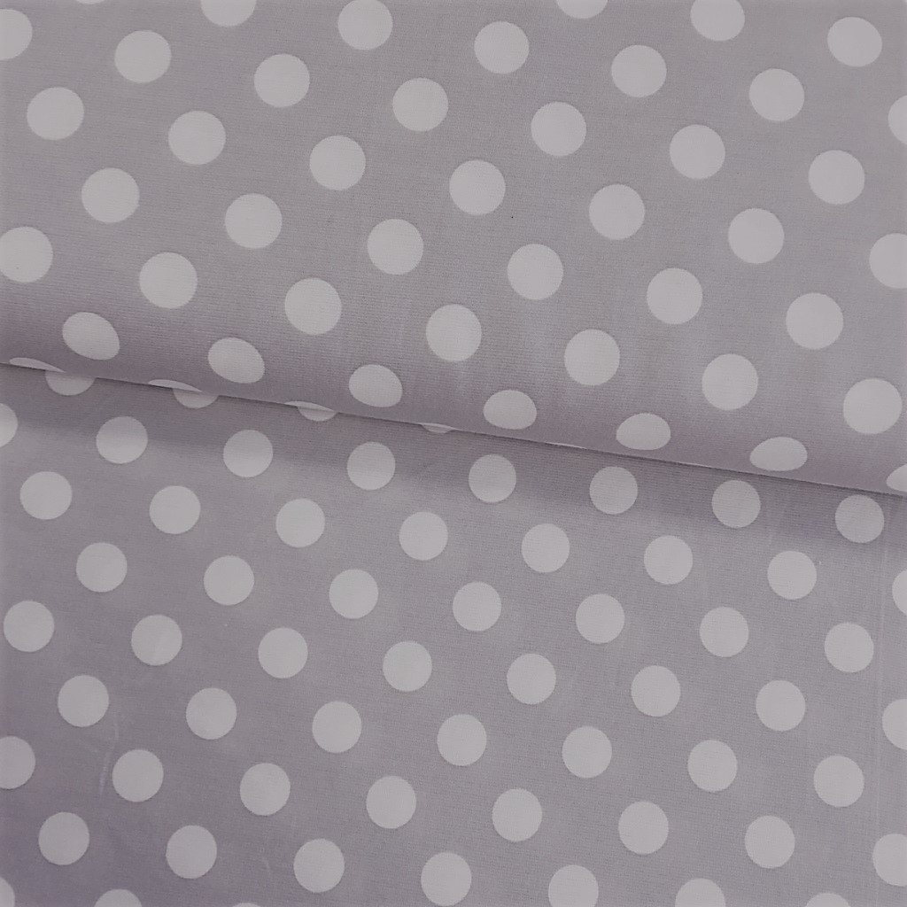 Tissu Jersey interlock Gris clair Pois de 2 cm Blancs