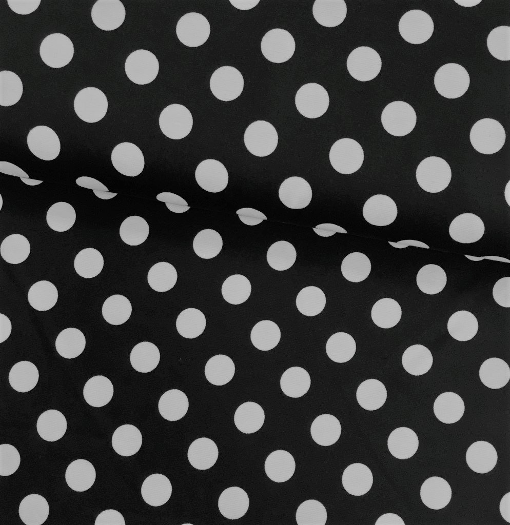 Tissu Jersey interlock Noir Pois de 2 cm Blancs