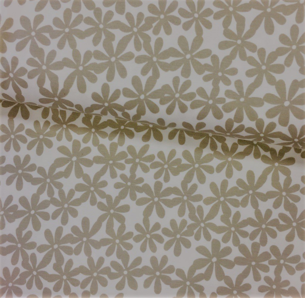 Tissu Jersey interlock Blanc Fleurs Sable