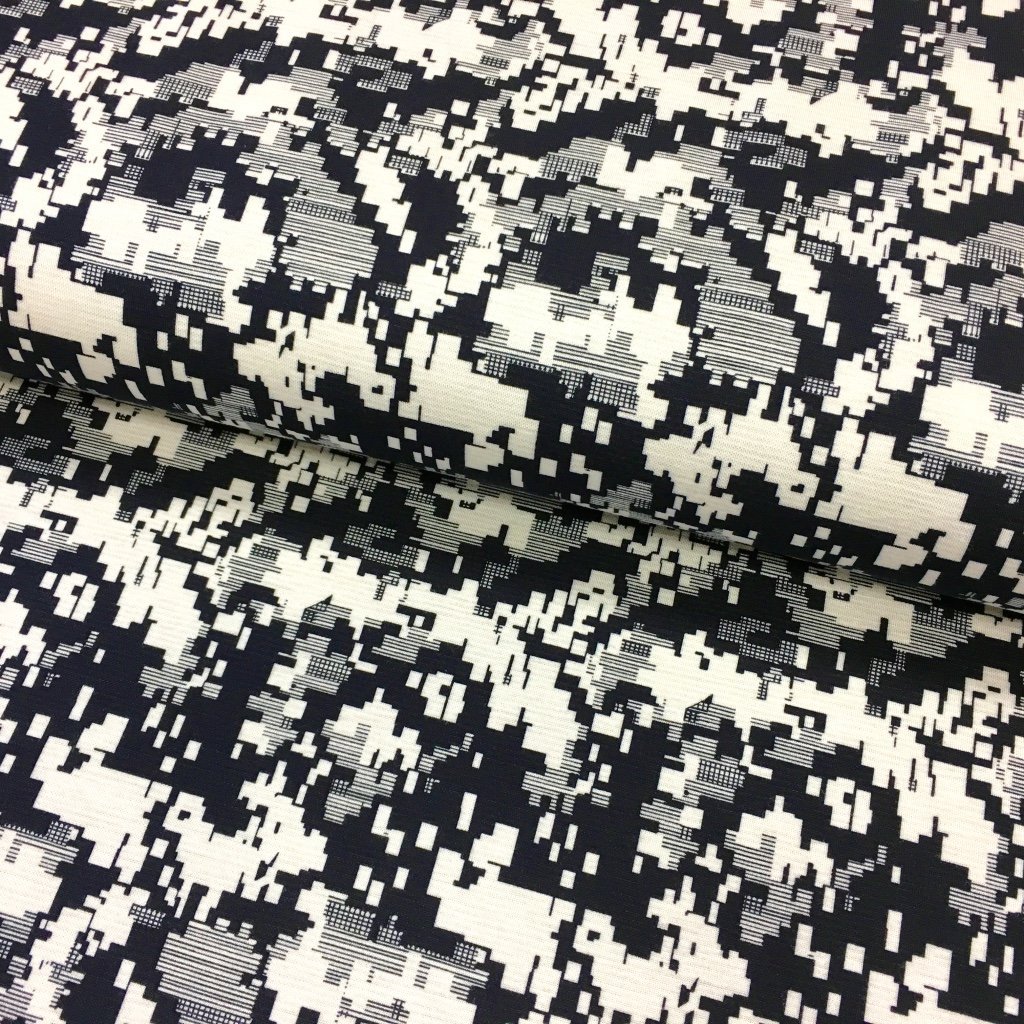 Tissu Jersey viscose Blanc Pixels Noirs