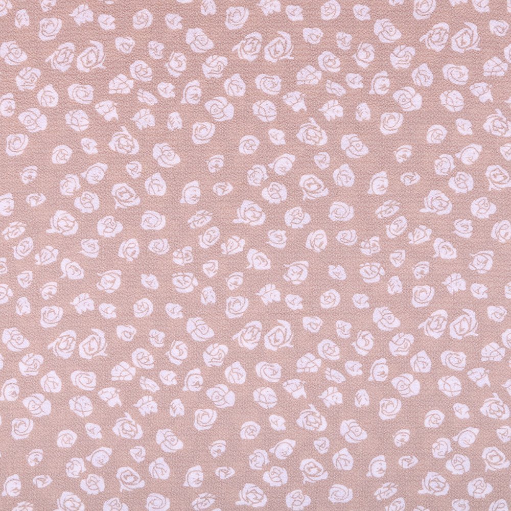 Tissu Crêpe Beige Roses Blanches