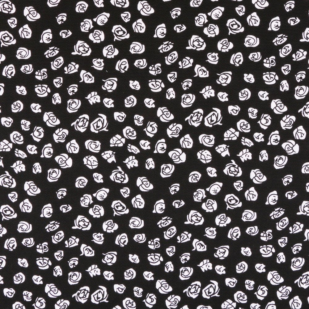 Tissu Crêpe Noir Roses Blanches