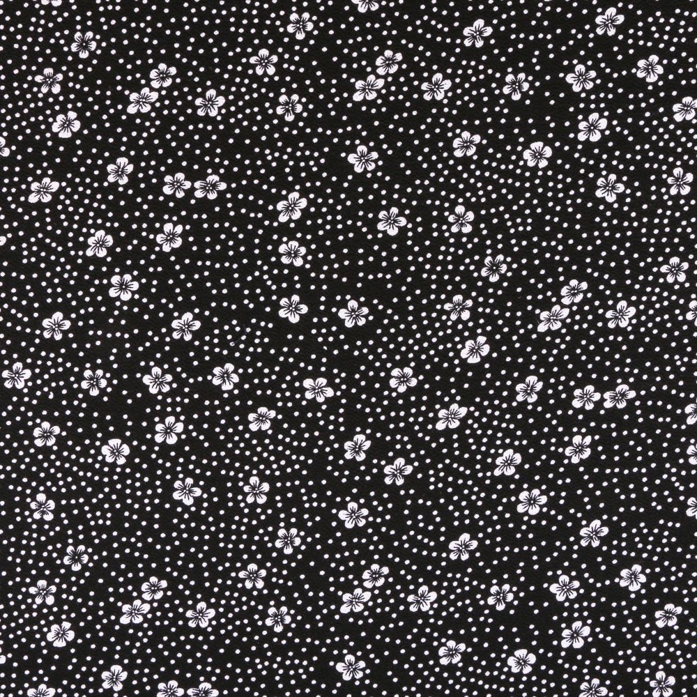 Tissu Crêpe Noir Fleurs et points Blancs