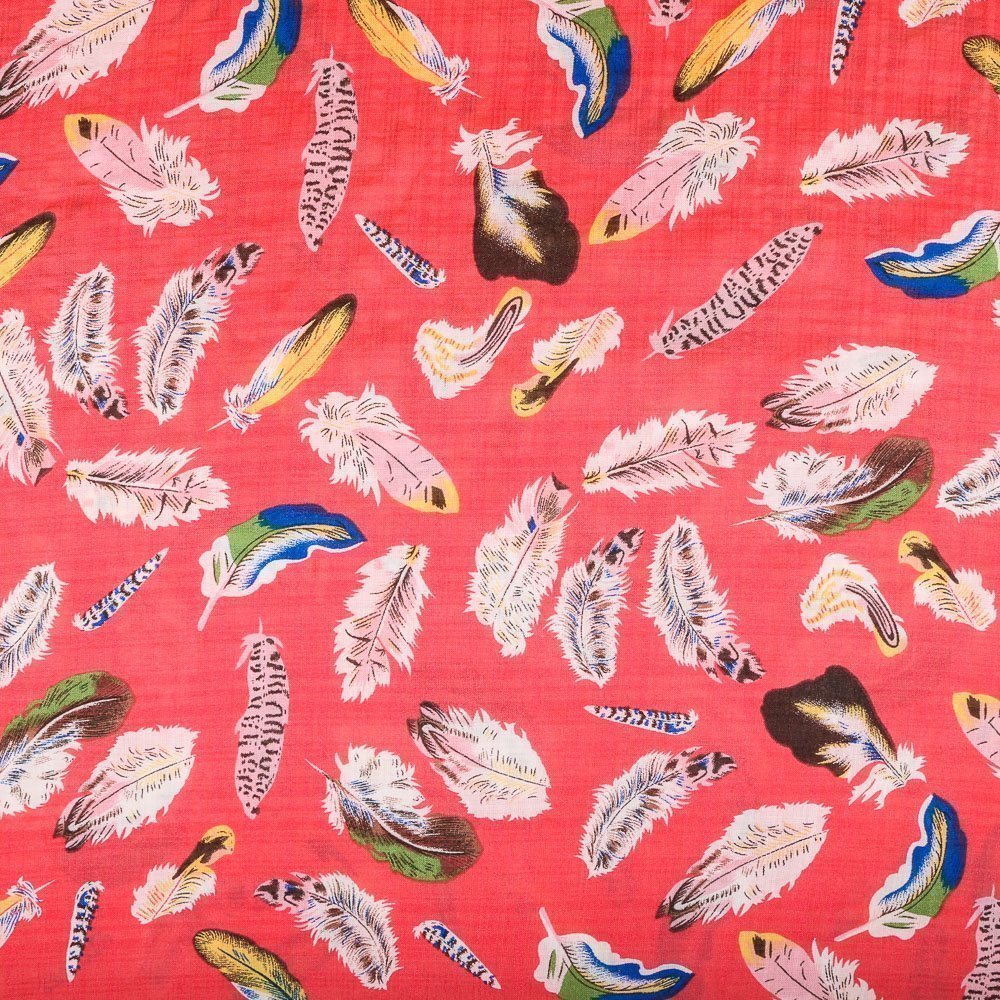 Tissu Viscose Rose fuschia Plumes Multicolore