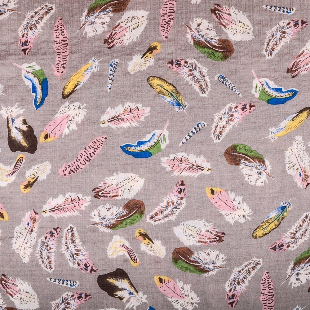 Tissu Viscose Beige Plumes Multicolore