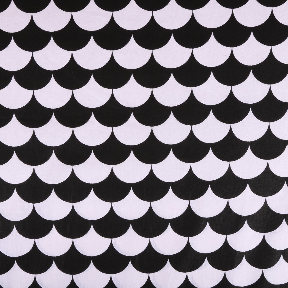 Tissu Coton Arty Noir Vagues arrondies Blanches
