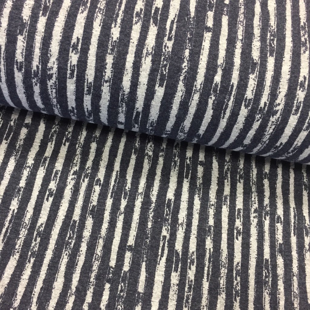 Tissu Jersey coton Bleu marine Rayures Gris clair
