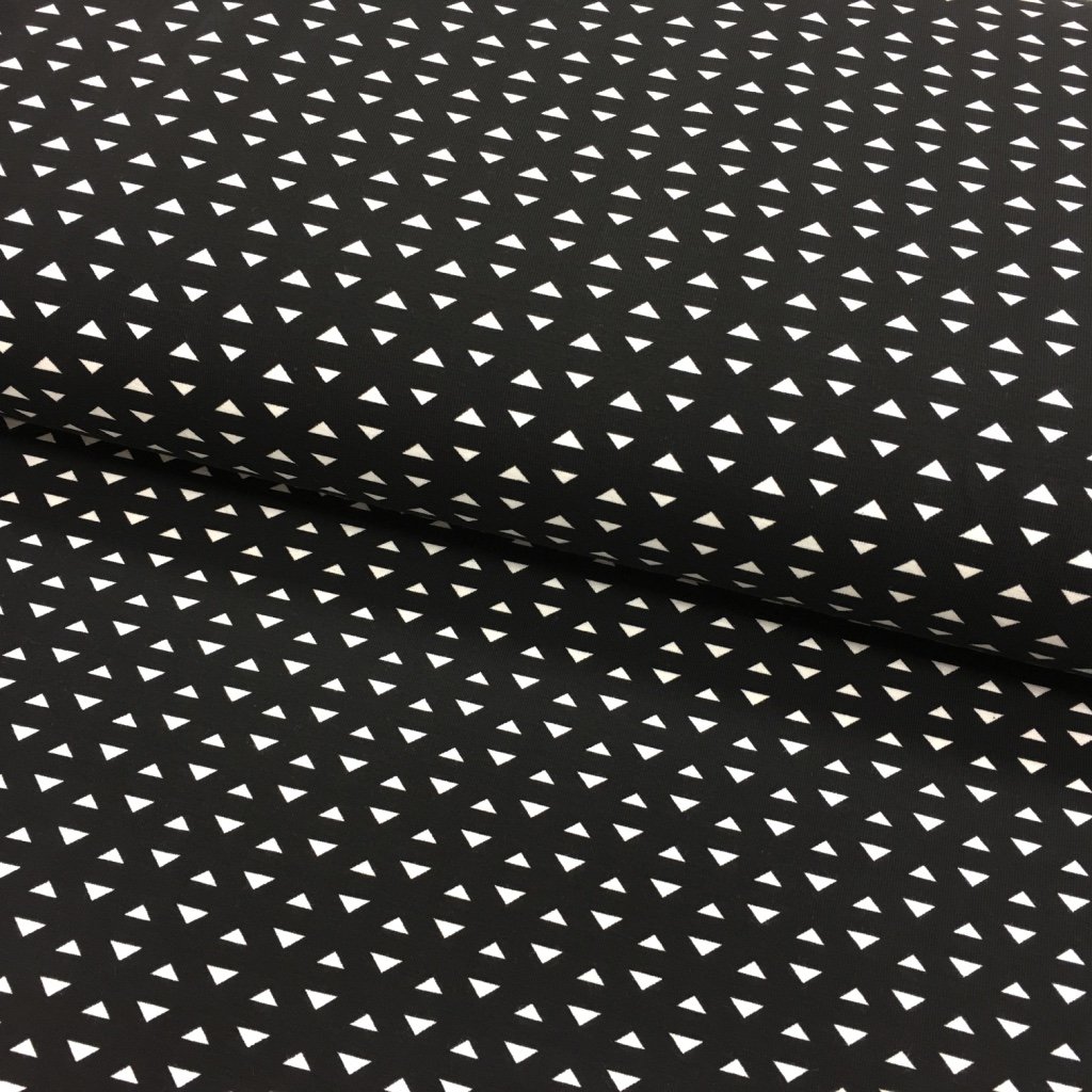 Tissu Jersey coton Noir Triangles Blancs