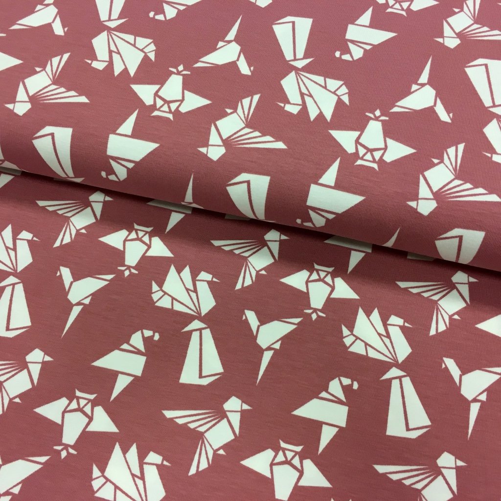 Tissu Jersey coton Rose pâle Origami Blanc