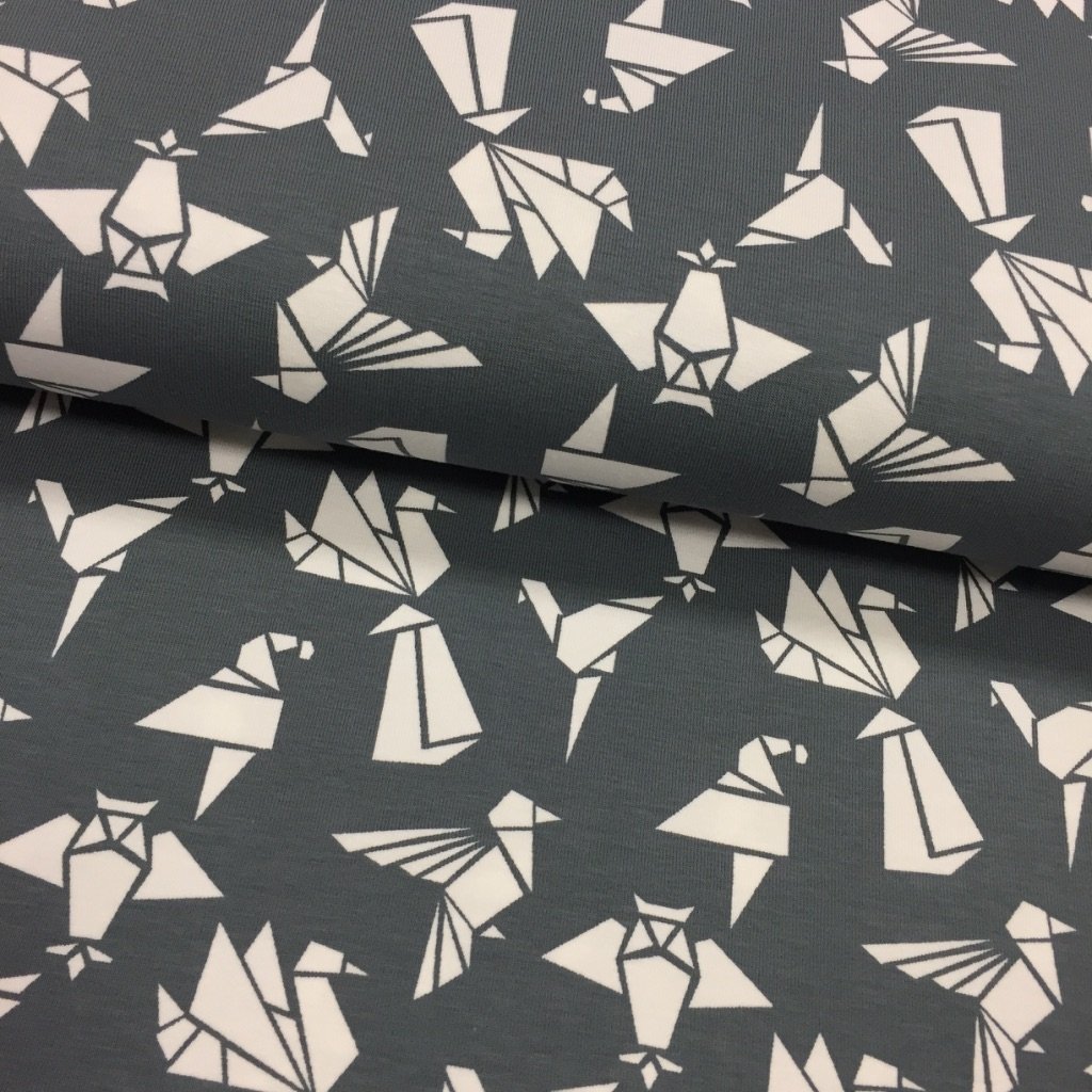 Tissu Jersey coton Gris Origami Blanc