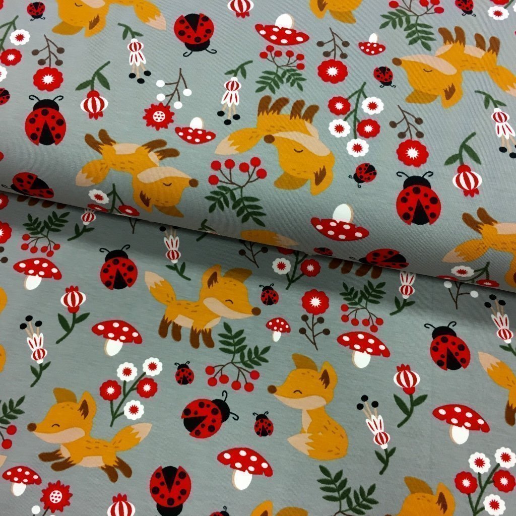 Tissu Jersey coton Gris Renards Beiges