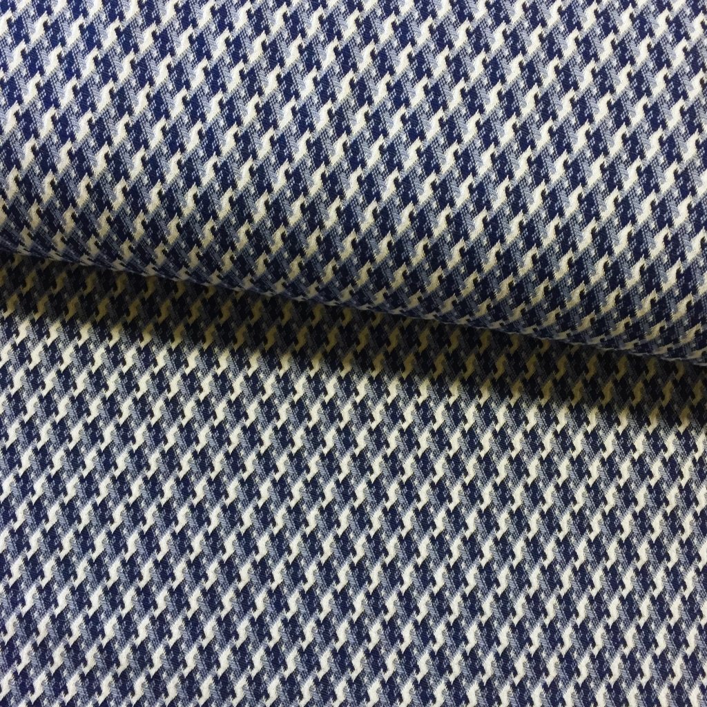 Tissu Maille jacquard Bleu jean Motifs géométriques Blancs