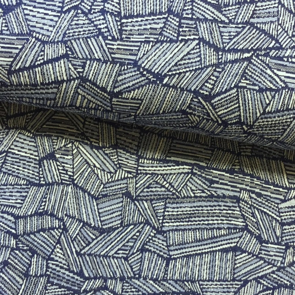 Tissu Maille jacquard Bleu jean Motifs géométriques Gris clair