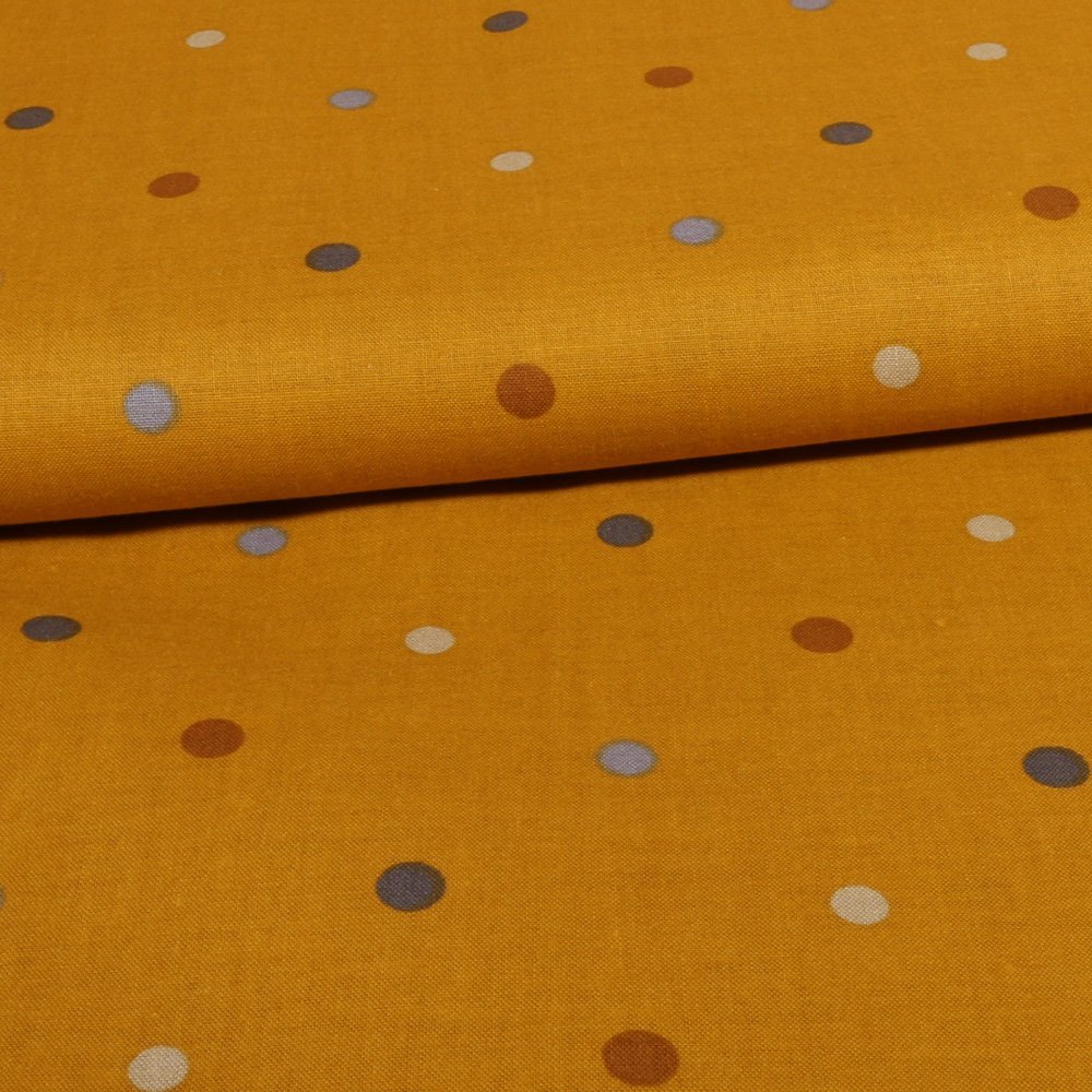 Tissu Coton LittleBird Pois multicolores Moutarde