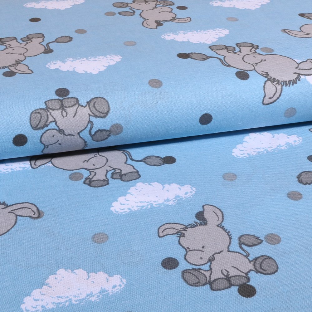 Tissu Coton LittleBird Ânes Bleu ciel