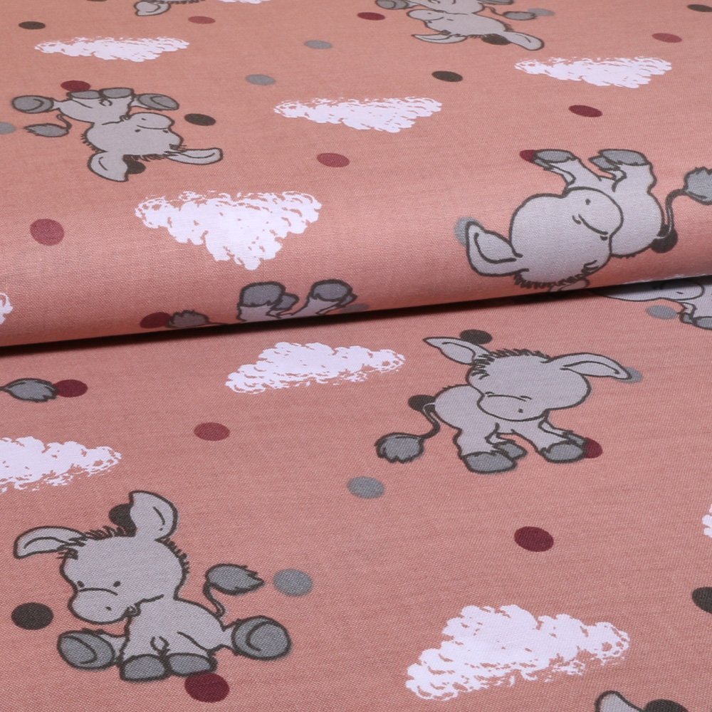 Tissu Coton LittleBird Ânes Vieux rose