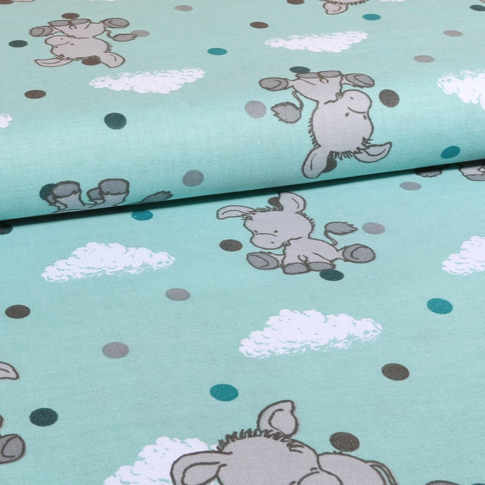 Tissu Coton LittleBird Ânes Menthe