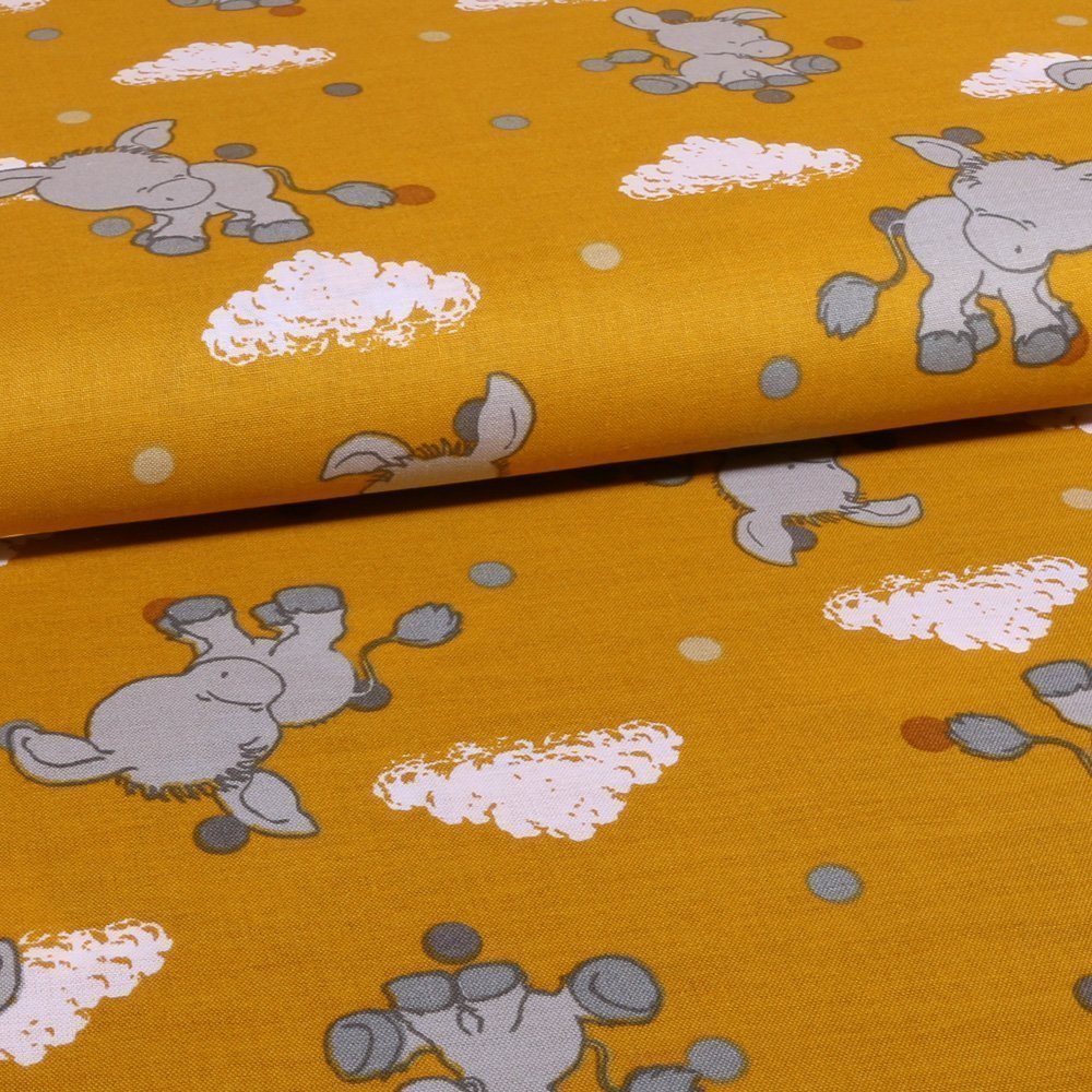 Tissu Coton LittleBird Ânes Moutarde