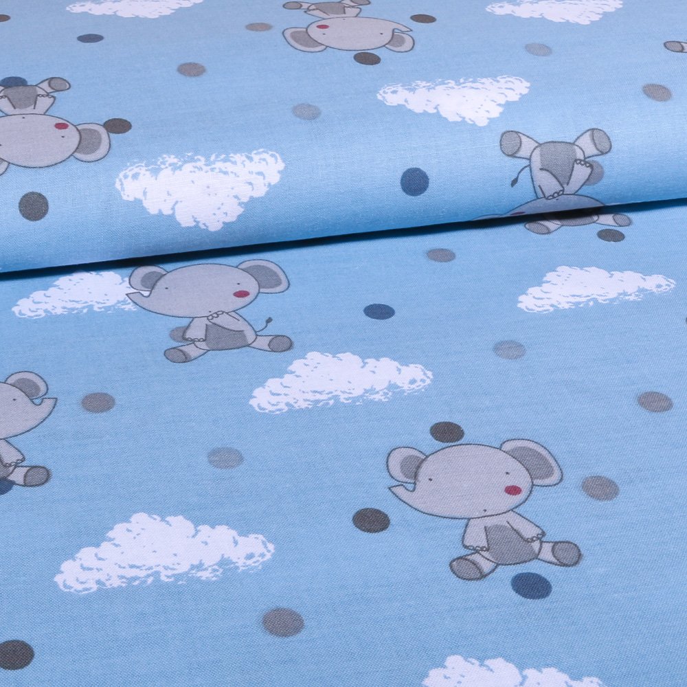 Tissu Coton LittleBird Elephants Bleu ciel