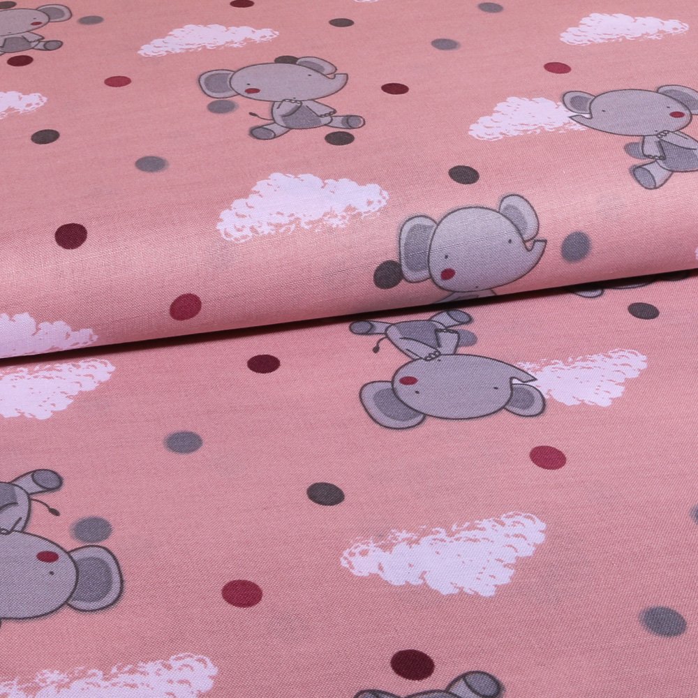 Tissu Coton LittleBird Elephants Vieux rose