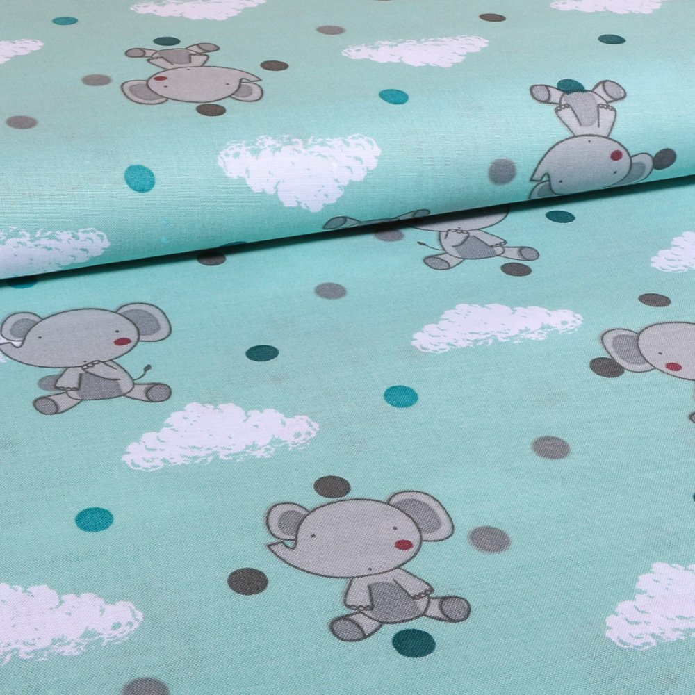 Tissu Coton LittleBird Elephants Menthe