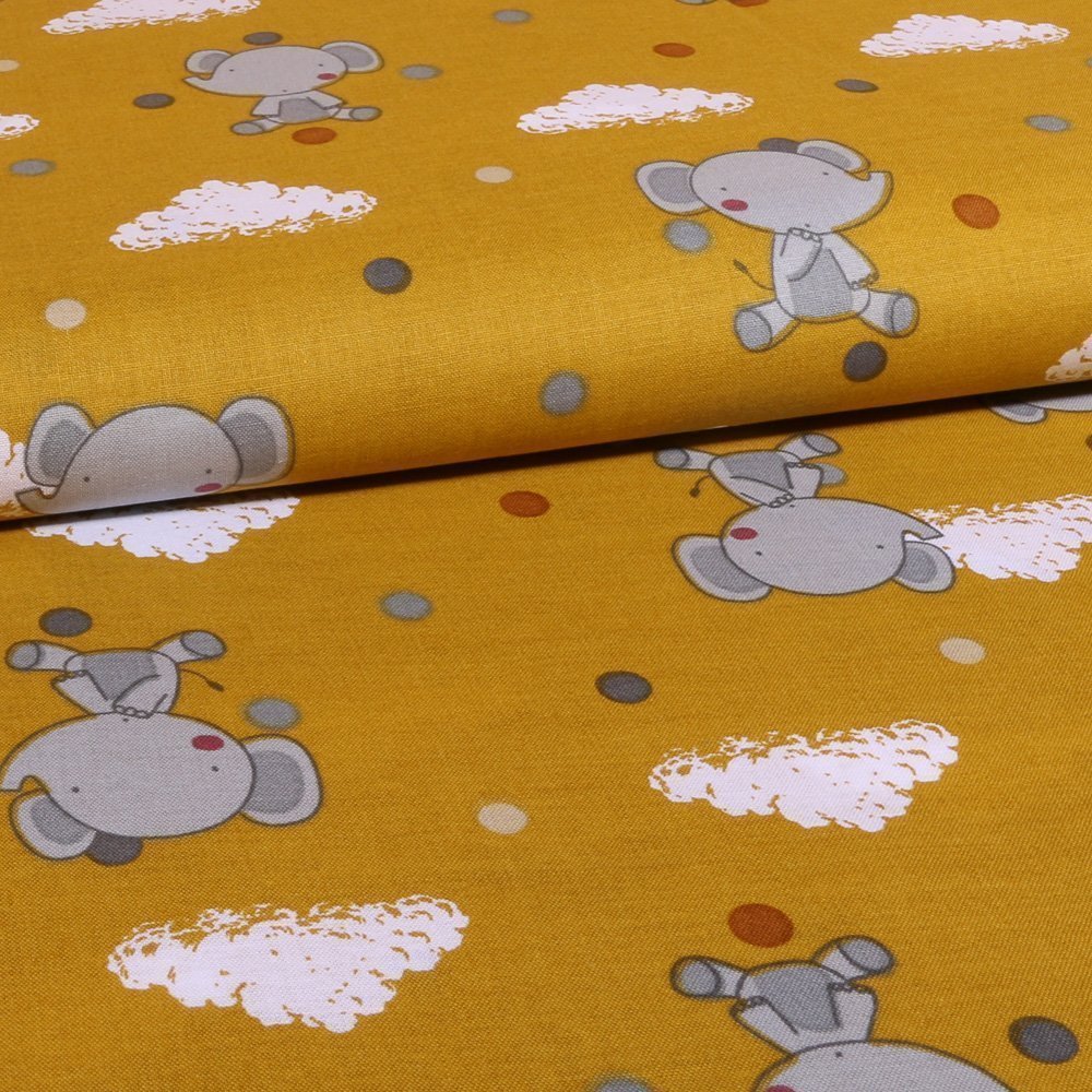 Tissu Coton LittleBird Elephants Moutarde