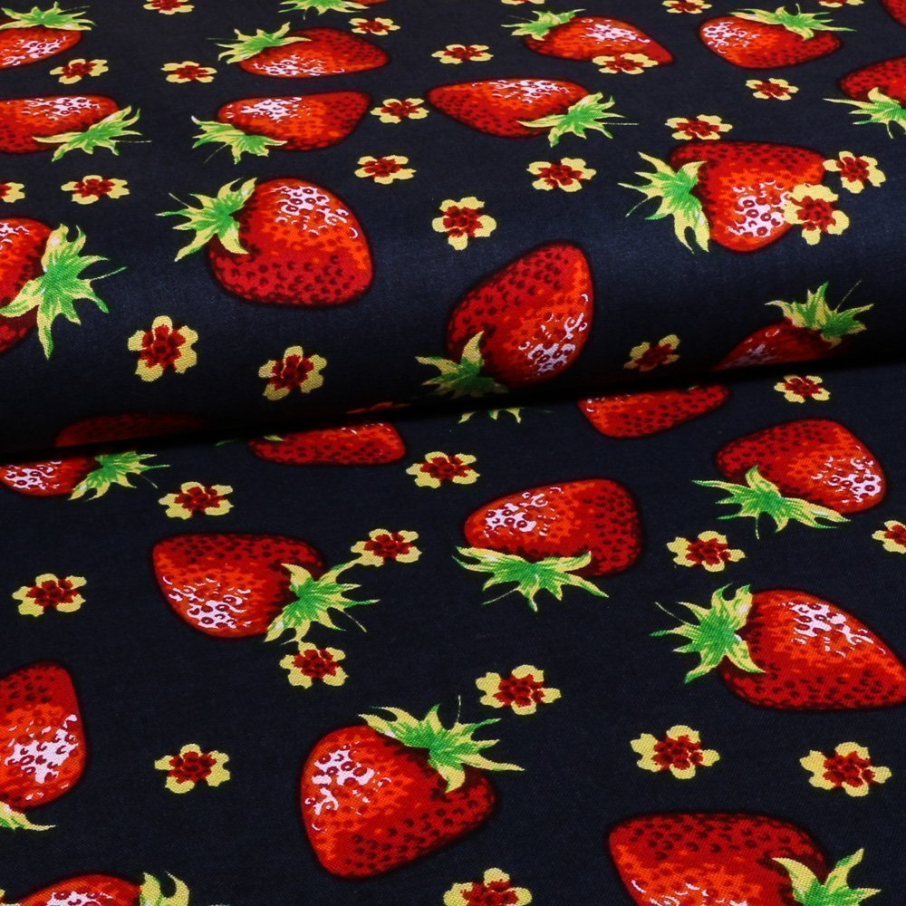 Tissu Coton LittleBird Fraises Marine