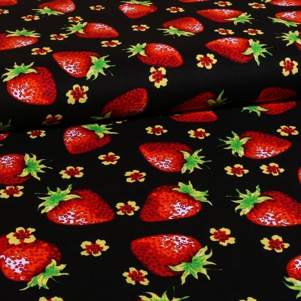 Tissu Coton LittleBird Fraises Noir